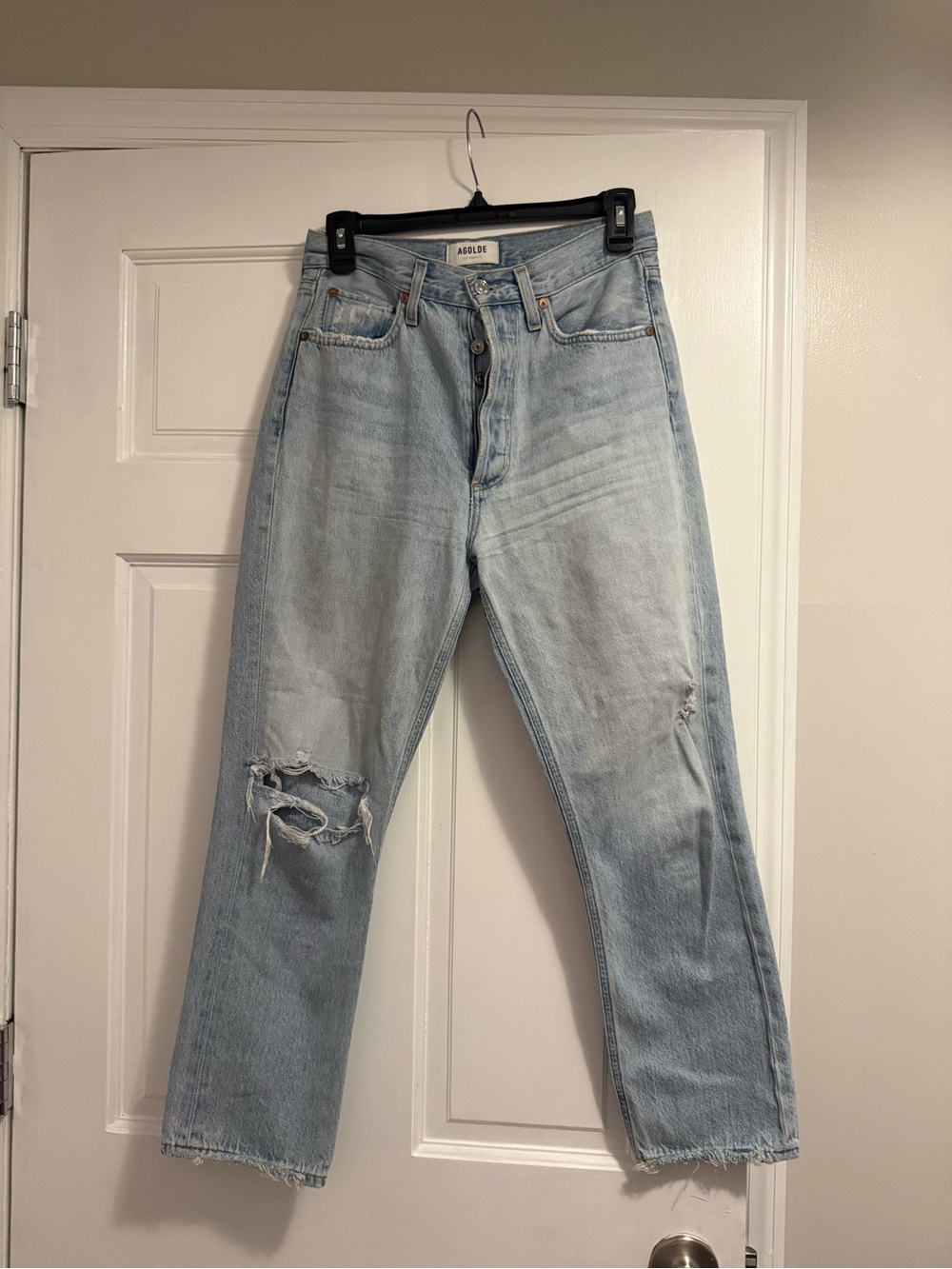 Agolde Light Blue Distressed Ankle Crop Jeans